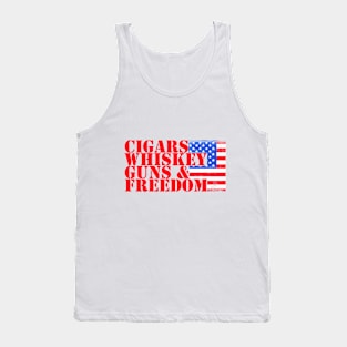 Cigars Whiskey Guns & Freedom American Flag Design Tank Top